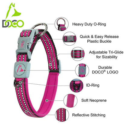 DOCO Dog DOCO® VARIO O-Ring Nylon Dog Collar with Reflective Stitching Size M 1.5 × 39 - 44 Cm