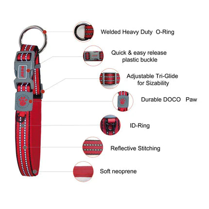 DOCO Dog Doco Vario O-Ring Nylon Dog Collar with Reflective Stitching Small 44 to 39 in 1.5 cm