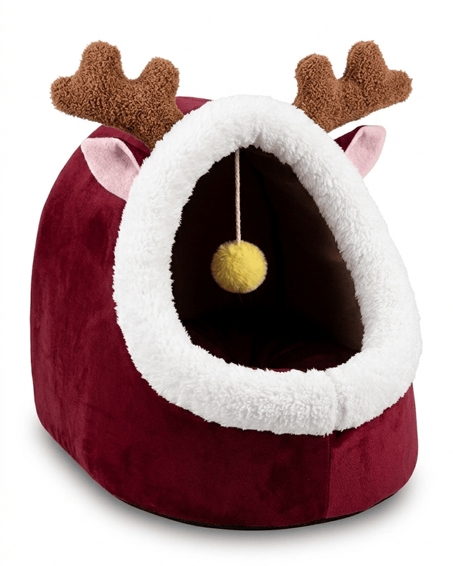 dog moda Cat Dog moda Christmas Reindeer Hooded Pet Cave Bed for Cats And Small Dogs Size 50 Cm Burgundy
