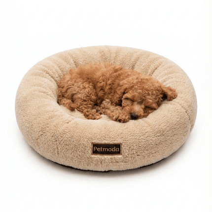 dog moda Dog and cat Petmoda Round Plush Donut Pet Bed for Dogs And Cats 50 cm Beige