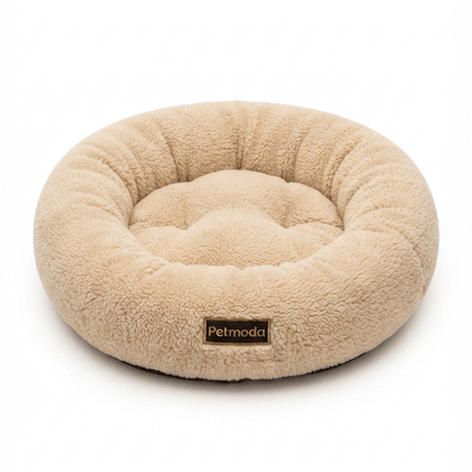 dog moda Dog and cat Petmoda Round Plush Donut Pet Bed for Dogs And Cats 50 cm Beige