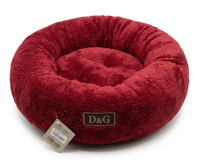 dog moda Dog and cat Petmoda Round Plush Donut Pet Bed for Dogs And Cats 50 cm Red