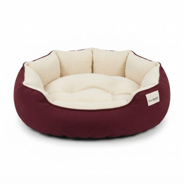 dog moda Dog Dog moda Cozy Plush Dog Bed Maroon and Beige Round Nest 70 × 55 cm