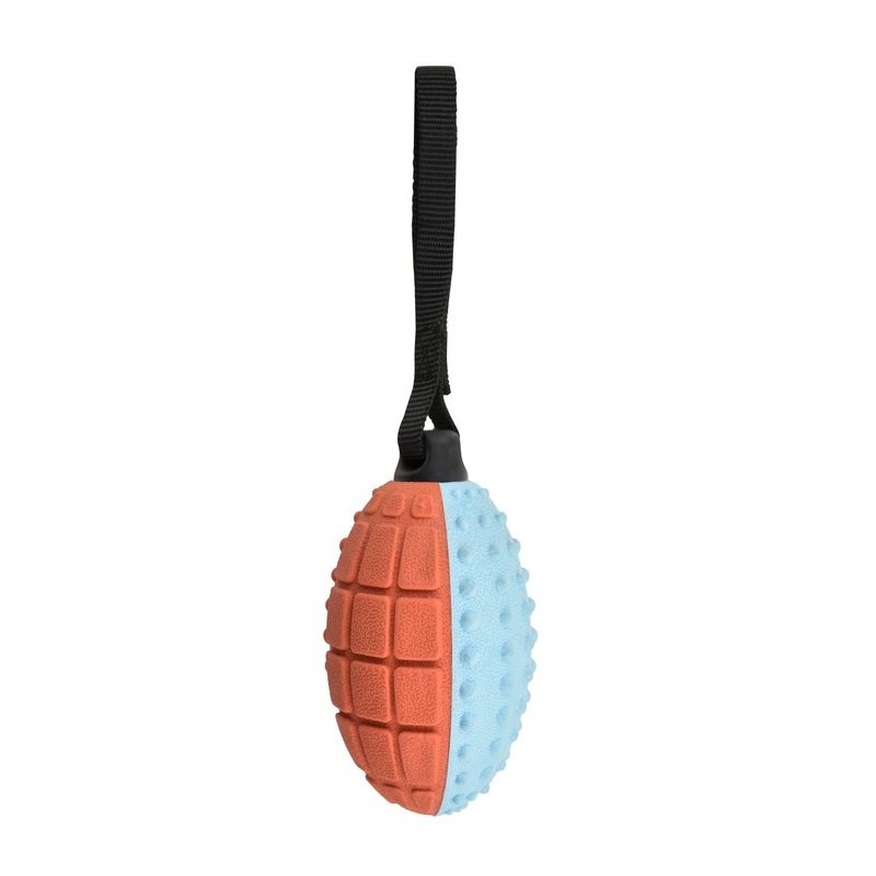 Nunbell Light Blue and Orange Rubber Rugby Ball Dog Toy