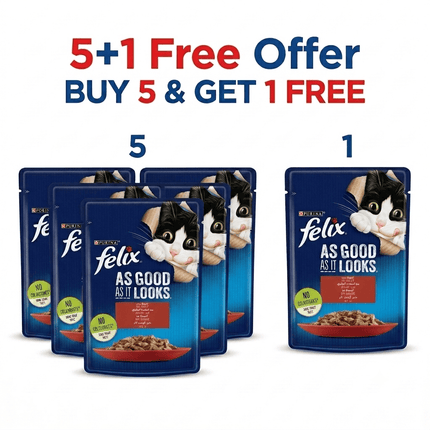 Felix Cat Purina Felix As Good As It Looks with Beef in Jelly 85 gr 5+1 Free Offer