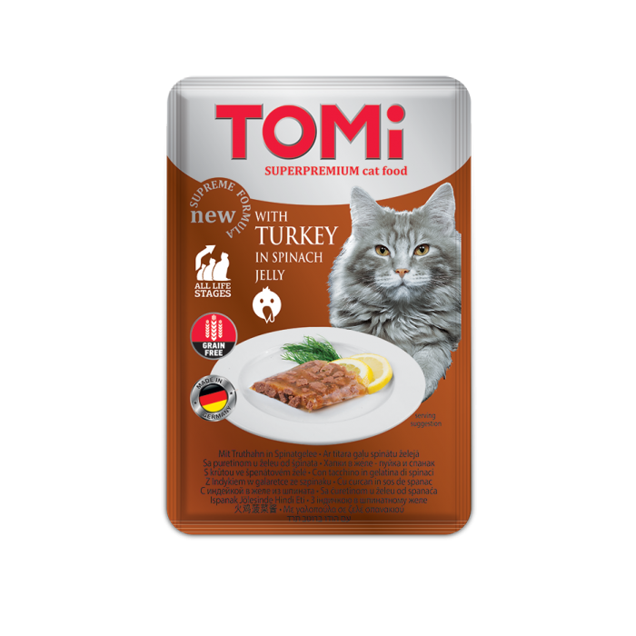 Tomi Wet Cat Food with Turkey And Spinach in Jelly 100 gr