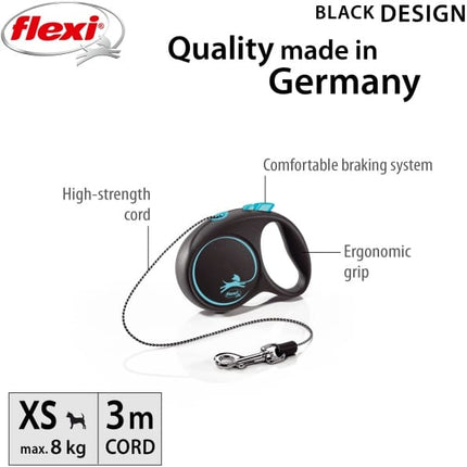 Flexi Cat Flexi Cat Black Design XS Cord 3m Blue 8kg