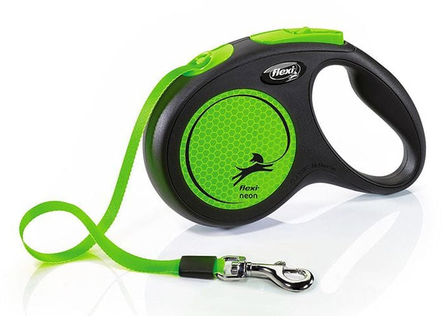 Flexi Dog and cat Flexi Neon Small Black and Green 5m Retractable Tape Leash for Dogs Up to 15 kg