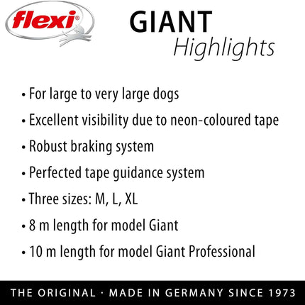 Flexi Dog Flexi Giant Large 8m Retractable Tape Leash for Dogs Up to 50 kg
