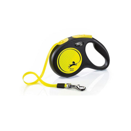 Flexi Dog Flexi Neon Medium Black and Yellow 5m Retractable Tape Leash for Dogs Up to 25kg