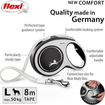 Flexi Dog Flexi New Retractable Comfort Belt 8 meters up to 50 kg Black