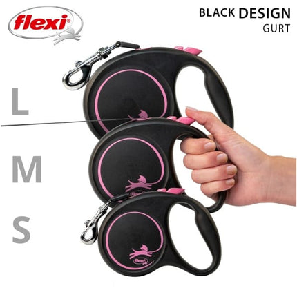 Flexi Dog Flexi Retractable Leash Style Small Tape Black Pink 5m up to 15 Kg