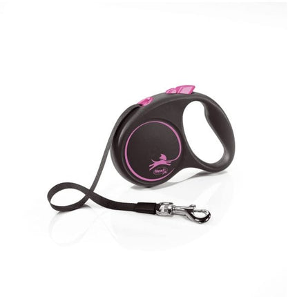 Flexi Dog Flexi Retractable Leash Style Small Tape Black Pink 5m up to 15 Kg