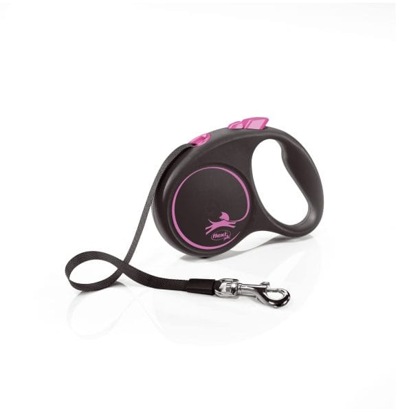 Flexi Dog Flexi Retractable Leash Style Small Tape Black Pink 5m up to 15 Kg