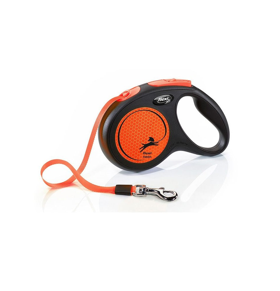 Flexi Neon Medium Black and Orange 5m Retractable Tape Leash for Dogs Up to 25kg