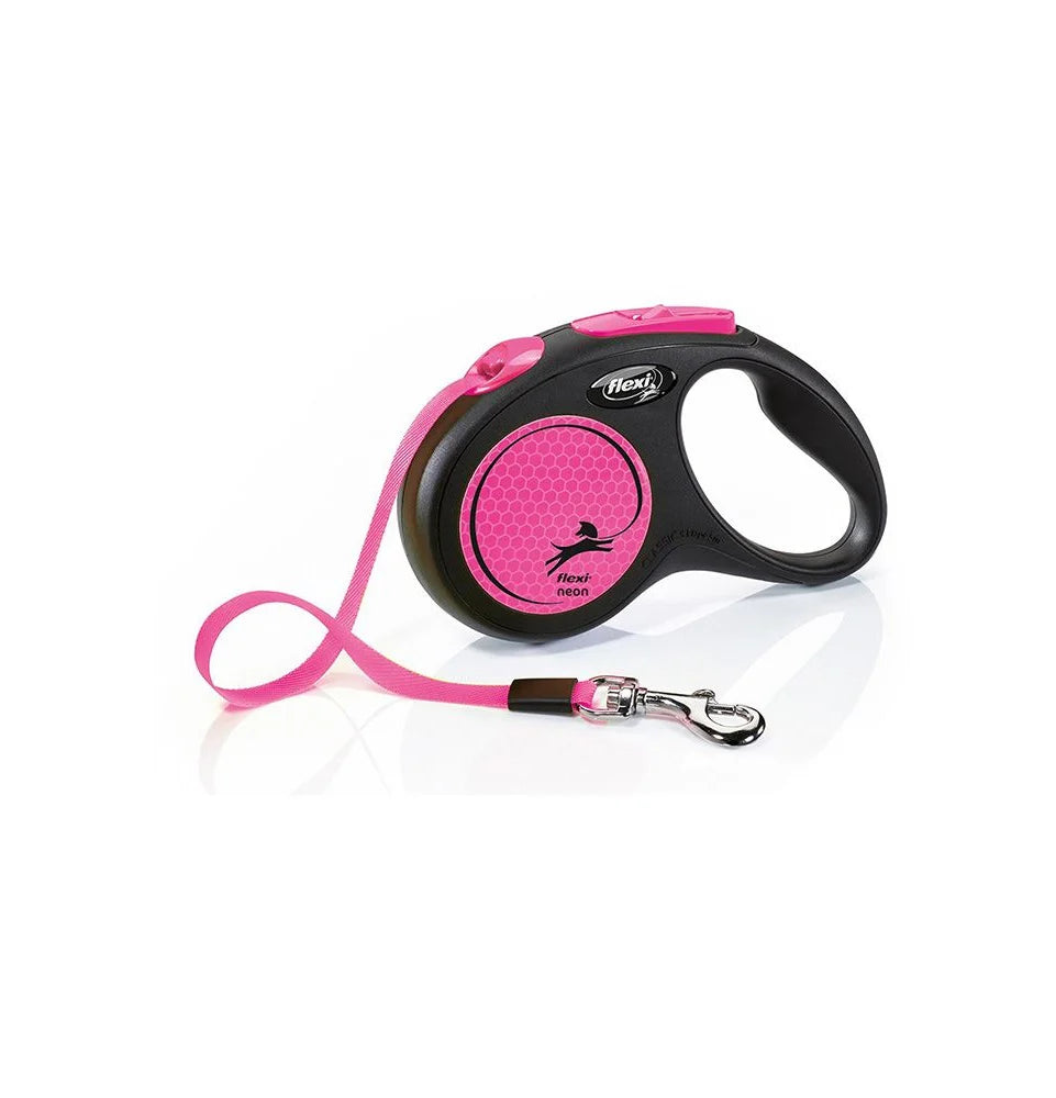 Flexi Classic New Neon Medium Black and Pink 5m Retractable Tape Leash for Dogs Up to 25 kg