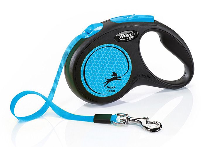Flexi Neon Small Black and Blue 5m Retractable Tape Leash for Dogs Up to 15 kg