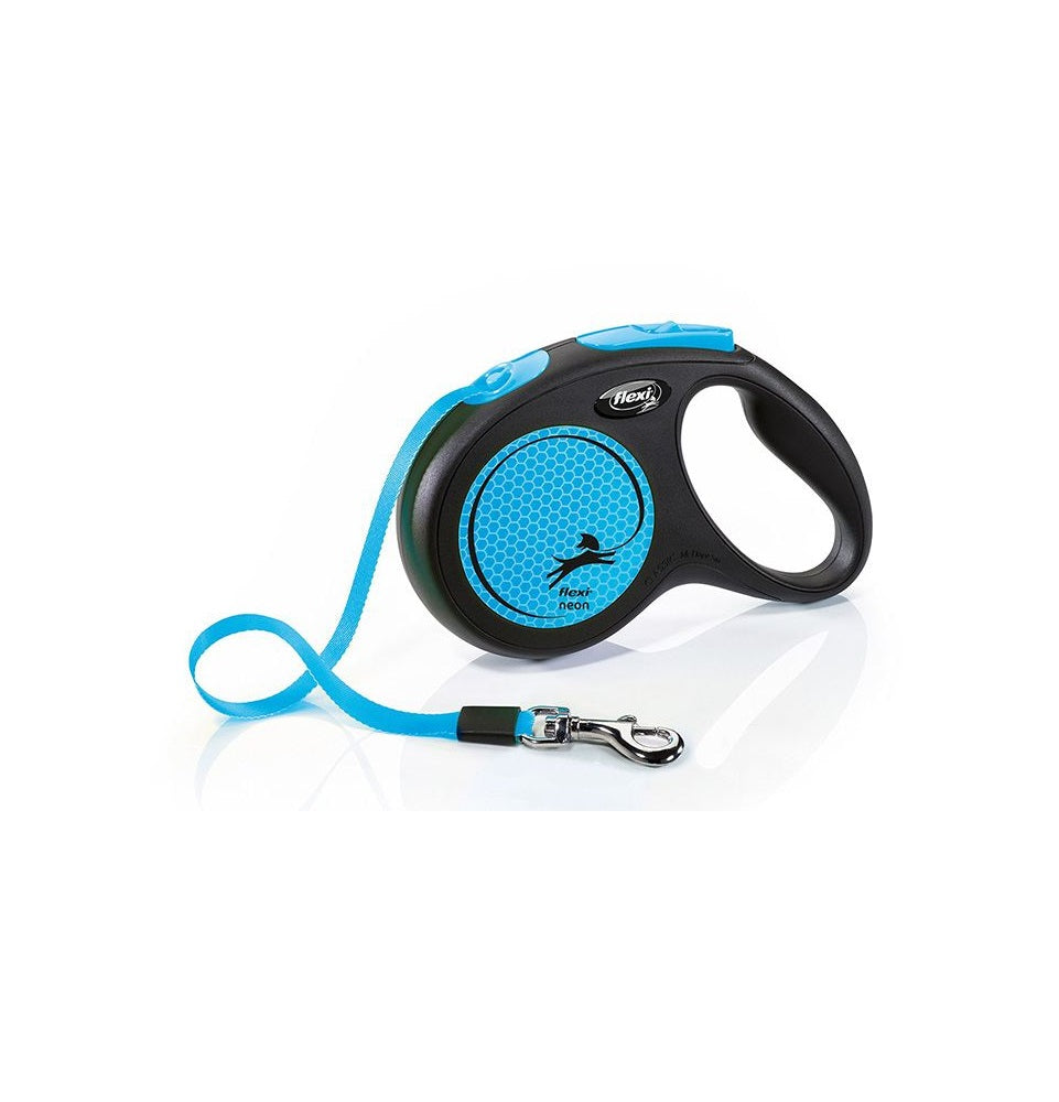 Flexi Neon Medium Black and Blue 5m Retractable Tape Leash for Dogs Up to 25kg