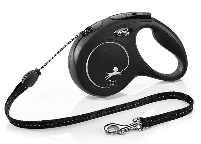 Flexi Classic Medium Black 5m Retractable Tape Leash for Dogs Up to 25 kg