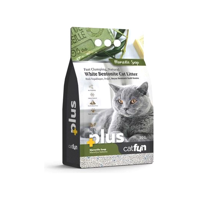 قمامة قطط ممتعة بلاس بيضاء من بنتونيت برائحة صابون مارسيليا 10 لتر