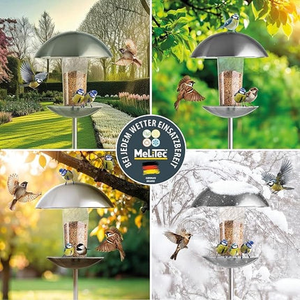 gardenline Bird Stainless Steel Standing Bird Feeder With Transparent Seed Container And Dome Roof Height 170 cm