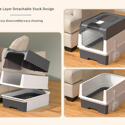 Generic Cat Large Cat Litter Box  with Drawer and Scoop  49 × 37 × 35 cm black