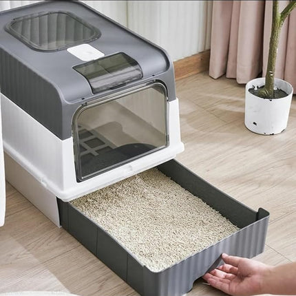 Generic Cat Large Cat Litter Box  with Drawer and Scoop  49 × 37 × 35 cm Gray