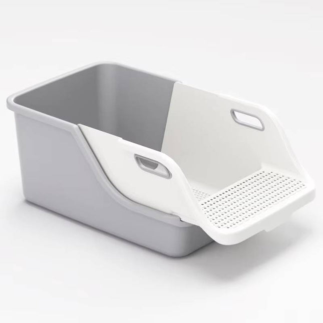 Generic Cat Semi Enclosed Cat Litter Box XL Large Sifting Litter Box 55× 40×H27 cm Gray