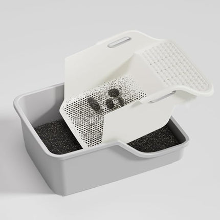 Generic Cat Semi Enclosed Cat Litter Box XL Large Sifting Litter Box 55× 40×H27 cm Gray