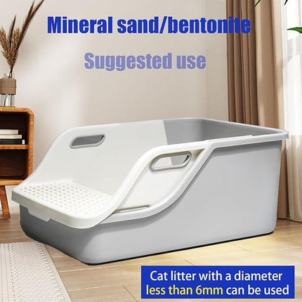 Generic Cat Semi Enclosed Cat Litter Box XL Large Sifting Litter Box 55× 40×H27 cm Gray