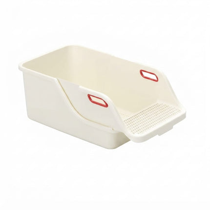 Generic Cat Semi Enclosed Cat Litter Box XL Large Sifting Litter Box 55× 40×H27 cm White