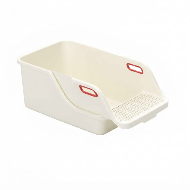 Generic Cat Semi Enclosed Cat Litter Box XL Large Sifting Litter Box 55× 40×H27 cm White