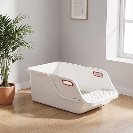 Generic Cat Semi Enclosed Cat Litter Box XL Large Sifting Litter Box 55× 40×H27 cm White