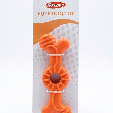 Groovy Dog Groovy Orange Rubber Double Bone with Center Ring Toy for Dogs