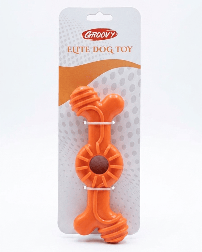 Groovy Dog Groovy Orange Rubber Double Bone with Center Ring Toy for Dogs