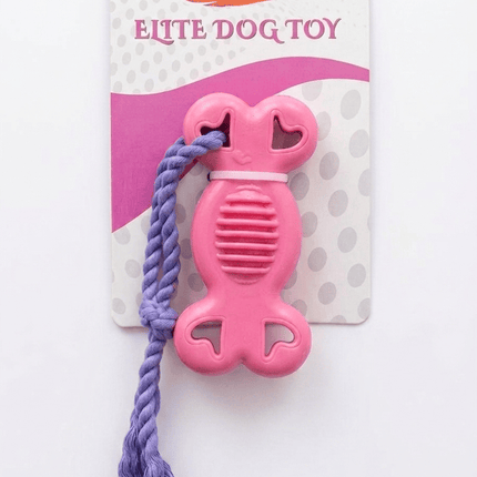 Groovy Dog Groovy Rubber Bone Chew Toy with Rope for Dogs Pink