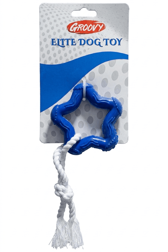 Groovy Dog Groovy Star Rubber Chew Toy with Rope for Dogs Blue