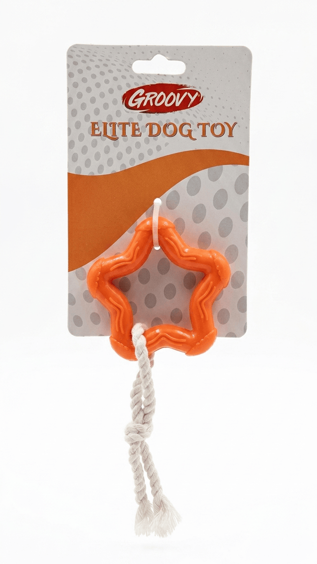 Groovy Dog Groovy Star Rubber Chew Toy with Rope for Dogs Orange