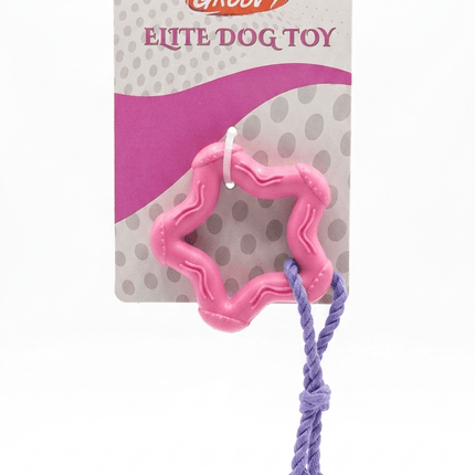 Groovy Dog Groovy Star Rubber Chew Toy with Rope for Dogs Pink