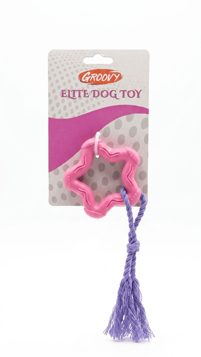 Groovy Dog Groovy Star Rubber Chew Toy with Rope for Dogs Pink