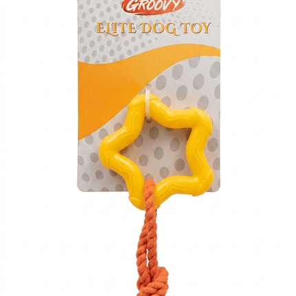 Groovy Dog Groovy Star Rubber Chew Toy with Rope for Dogs Yellow