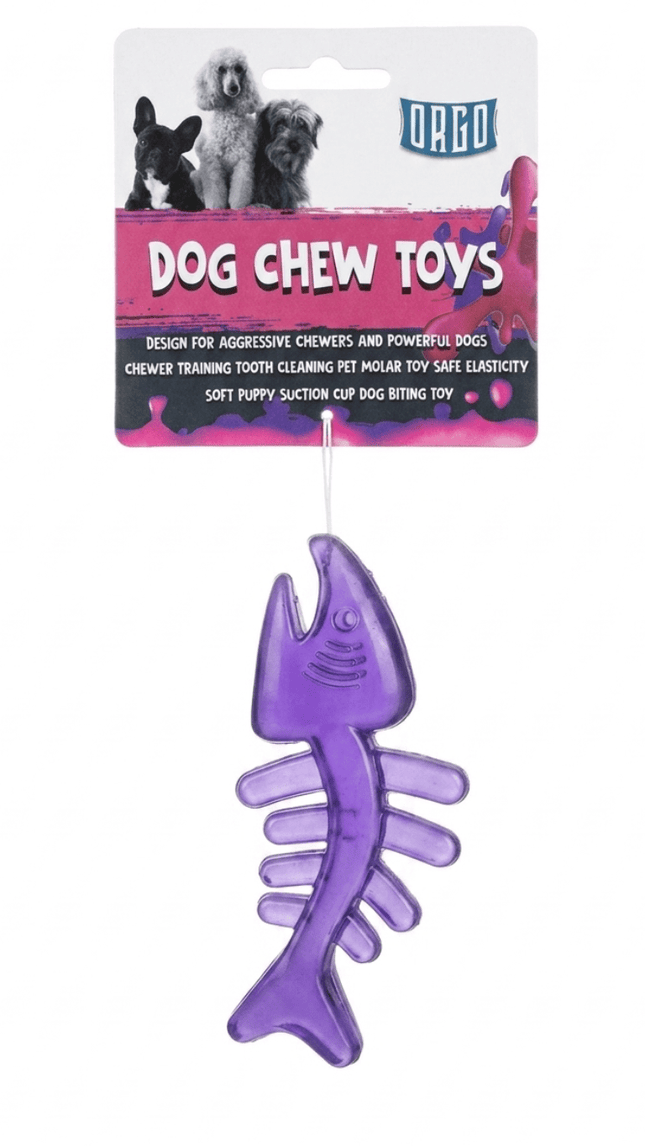 Groovy Dog Orgo Fish Bone Rubber Chew Toy Purple