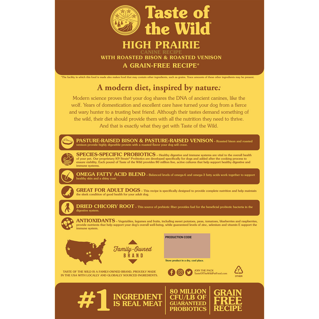 طعام الكلاب الجاف Taste of the Wild High Prairie مع لحم البيسون ولحم الغزال المشوي 5.6 كجم