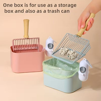HMA Cat Cat Litter Scooper with Integrated Waste Bin Practical Litter Box Cleaning Tool