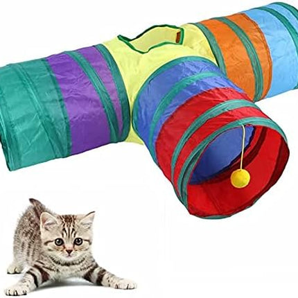 HMA Cat Colorful 3 Way Cat Play Tunnel Durable Exercise and Fun Toy for Pets