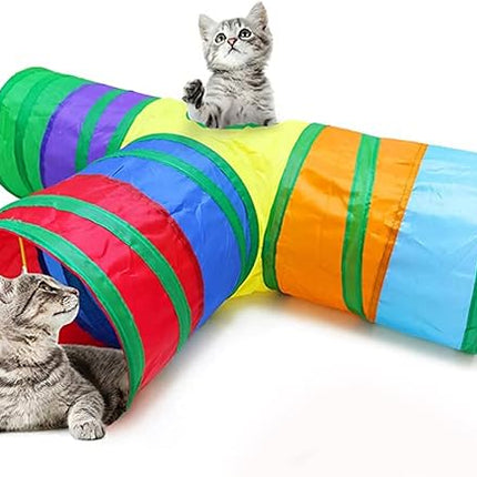 HMA Cat Colorful 3 Way Cat Play Tunnel Durable Exercise and Fun Toy for Pets