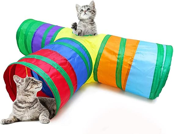 HMA Cat Colorful 3 Way Cat Play Tunnel Durable Exercise and Fun Toy for Pets