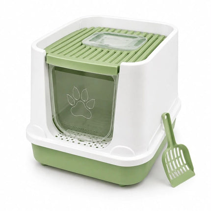 HMA Cat Covered Cat Litter Box Enclosed Pet Toilet with Top Entry Trap and Scoop 45 × 36 × 36 cm Green