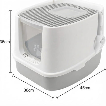 HMA Cat Covered Cat Litter Box Enclosed Pet Toilet with Top Entry Trap and Scoop 45 × 36 × 36 cm Grey