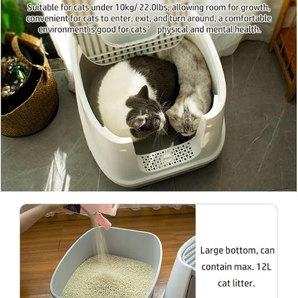 HMA Cat Covered Cat Litter Box Enclosed Pet Toilet with Top Entry Trap and Scoop 45 × 36 × 36 cm Grey